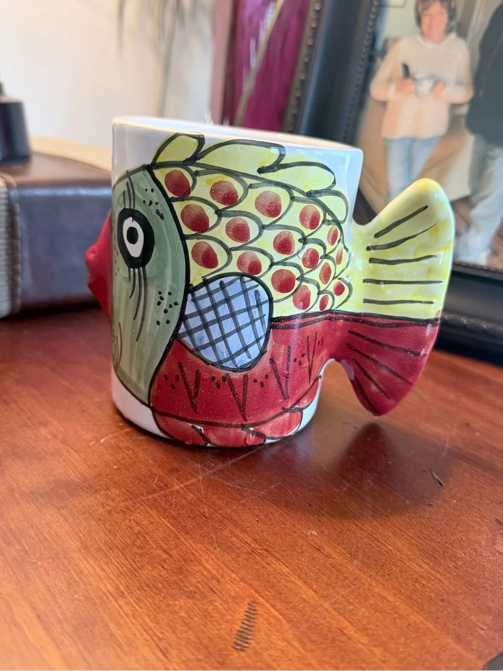 Vintage Vietri Hand-Painted Ceramic Kissing Fish Mug